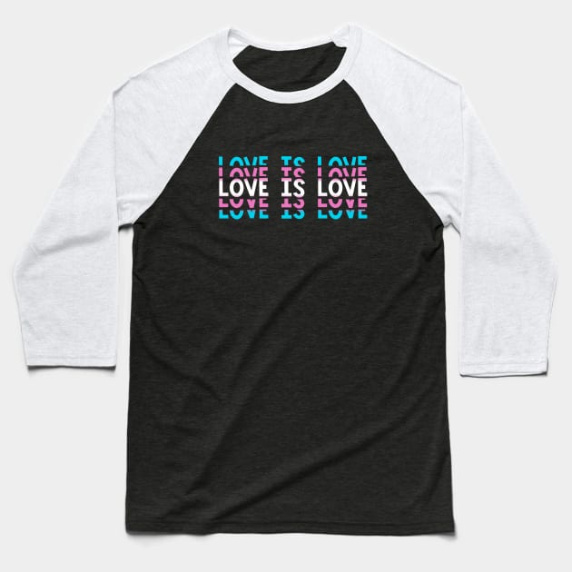 Vintage Retro Love is Love Transgender Stacked Letters Trans Pride Baseball T-Shirt by AmbersDesignsCo